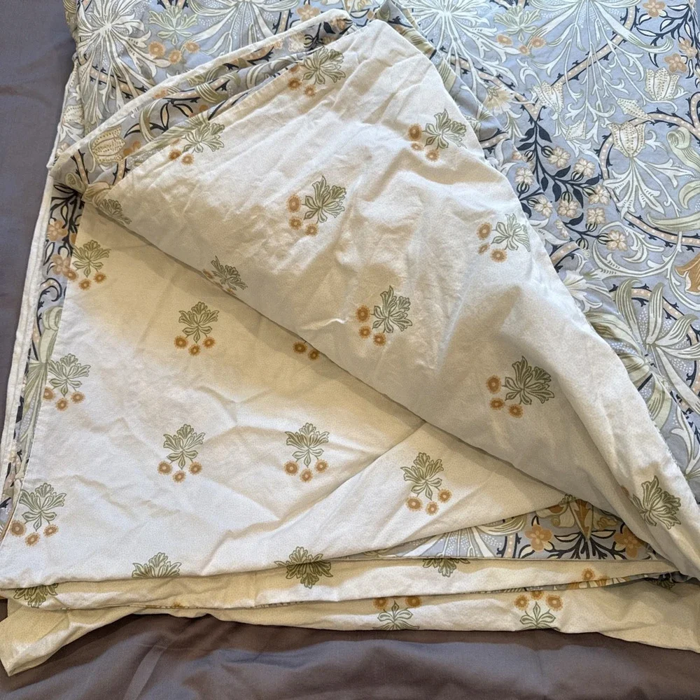 William MORRIS & CO. QUEEN Duvet Cover, 2 Cases WOODLAND WEEDS Blue green Floral